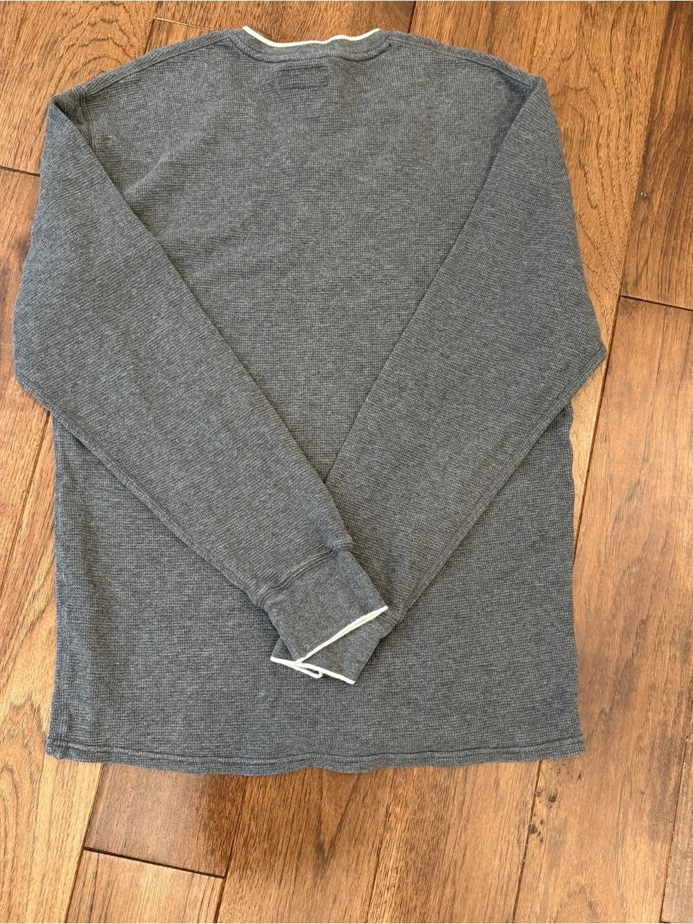 Polo Ralph Lauren Gray Waffle Knit White Tipped V Neck Collared Thermal Sweater